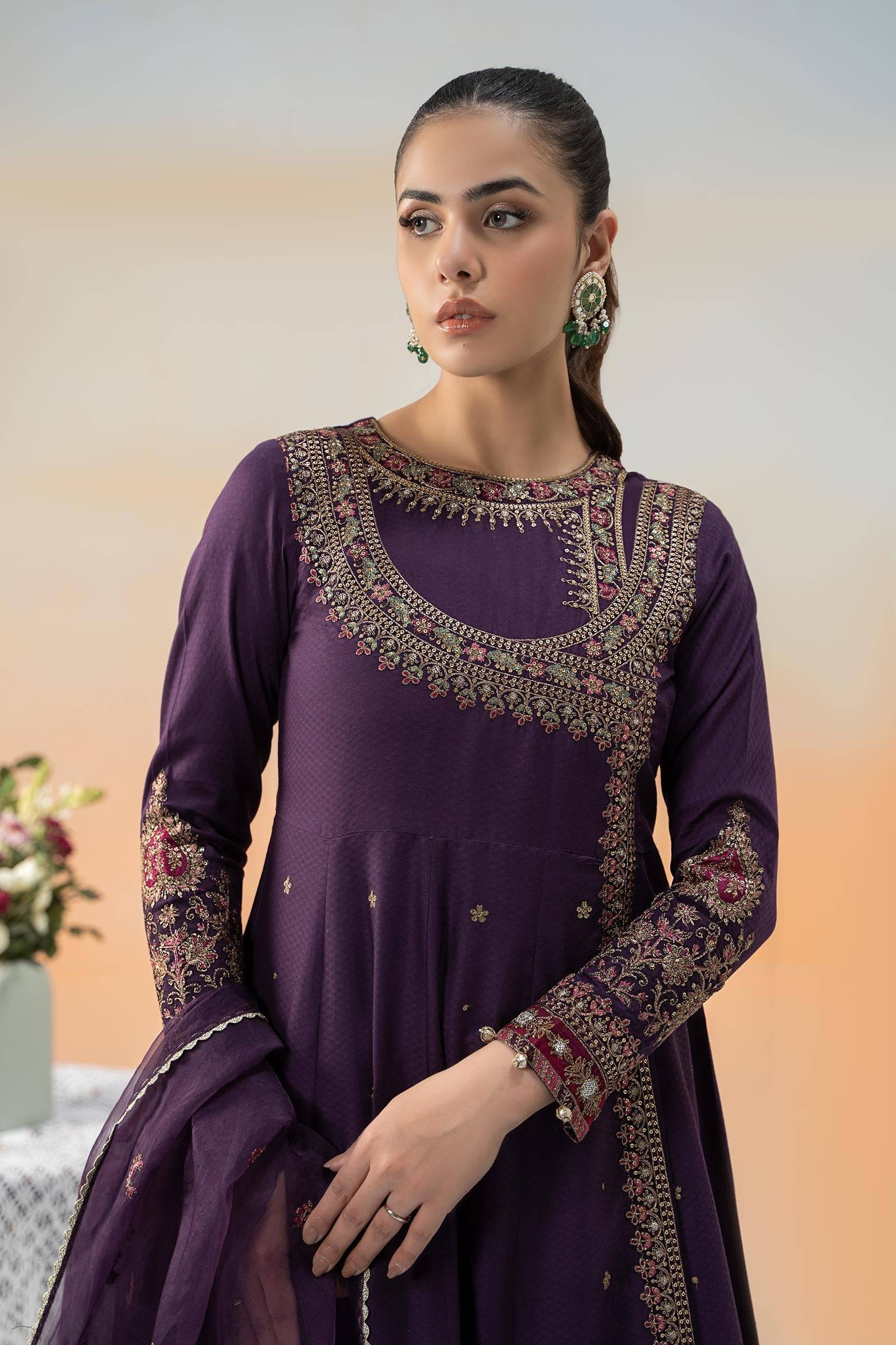 Maira B | Ready to Wear | DW-EF25-40 Purple by Maria Faisal - Registered Vendor of : Maria B - type : Wedding Dress - 100% original wedding dresses