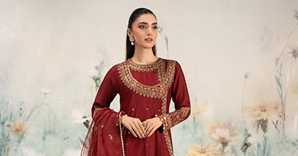 Maira B | Ready to Wear | DW-EF25-40 Maroon by Maria Faisal - Registered Vendor of : Maria B - type : Wedding Dress - 100% original wedding dresses