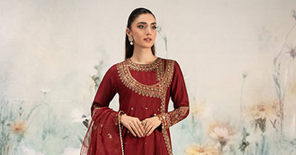 Maira B | Ready to Wear | DW-EF25-40 Maroon by Maria Faisal - Registered Vendor of : Maria B - type : Wedding Dress - 100% original wedding dresses