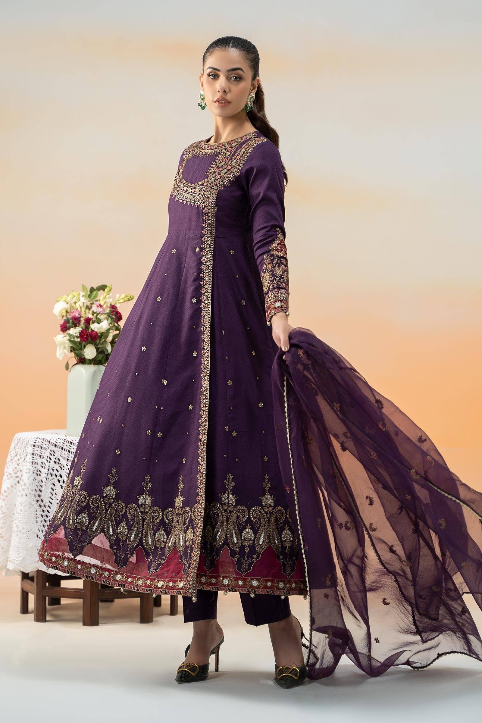 Maira B | Ready to Wear | DW-EF25-40 Purple by Maria Faisal - Registered Vendor of : Maria B - type : Wedding Dress - 100% original wedding dresses