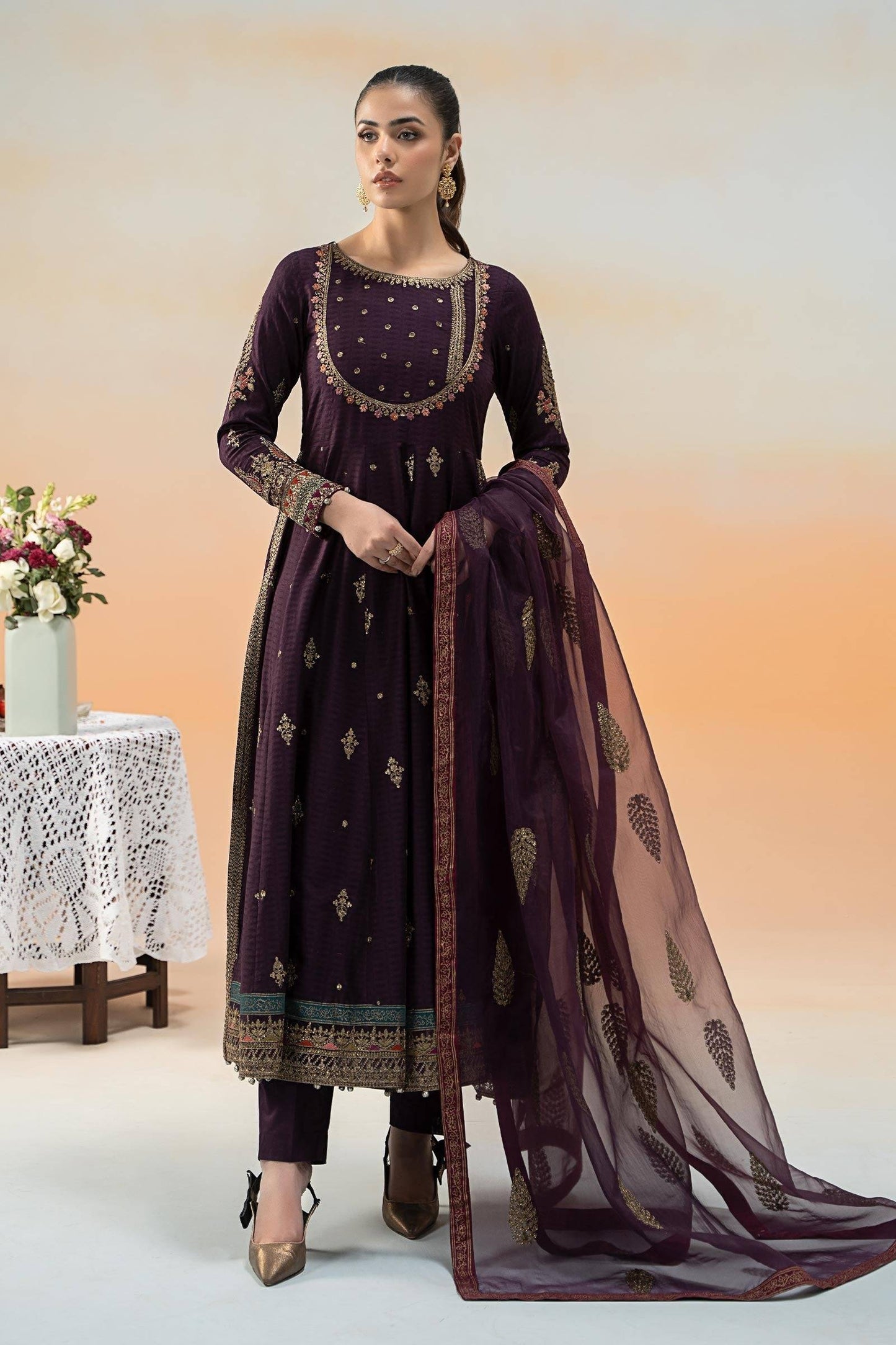 Maira B | Ready to Wear | DW-EF25-68 Purple by Maria Faisal - Registered Vendor of : Maria B - type : Wedding Dress - 100% original wedding dresses