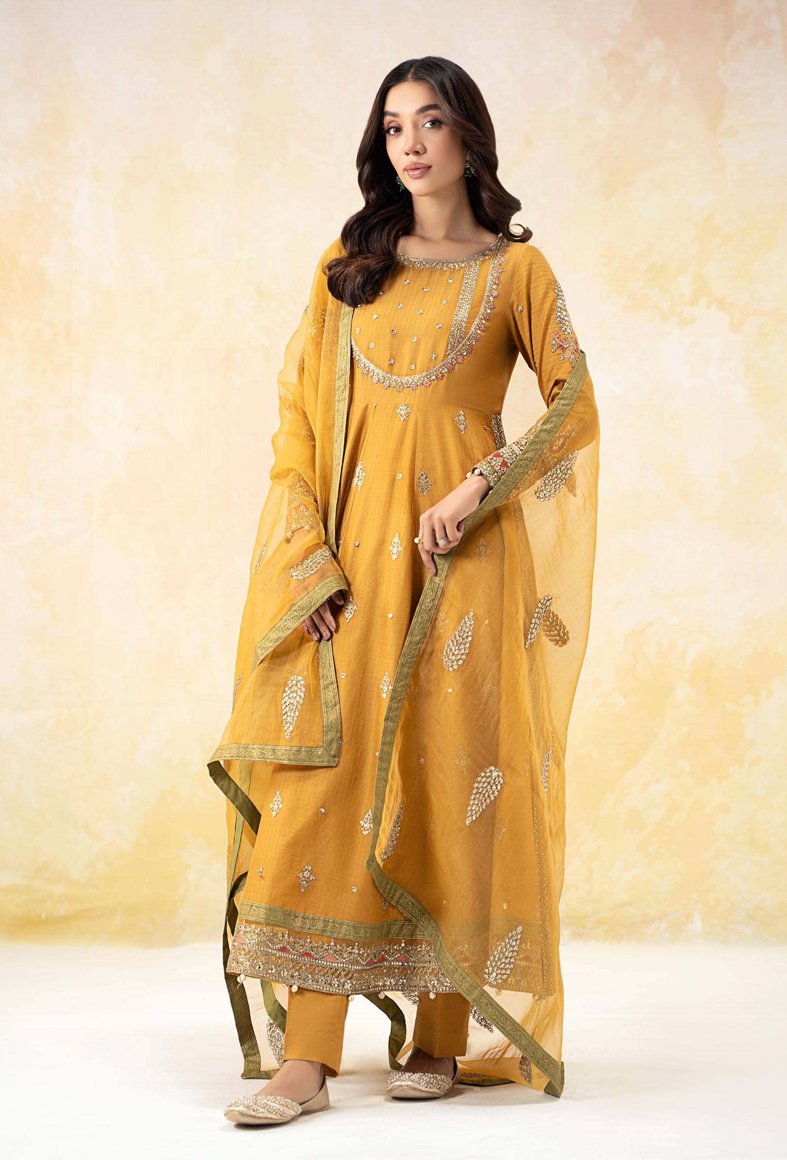 Maira B | Ready to Wear | DW-EF25-68 Mustard by Maria Faisal - Registered Vendor of : Maria B - type : Wedding Dress - 100% original wedding dresses