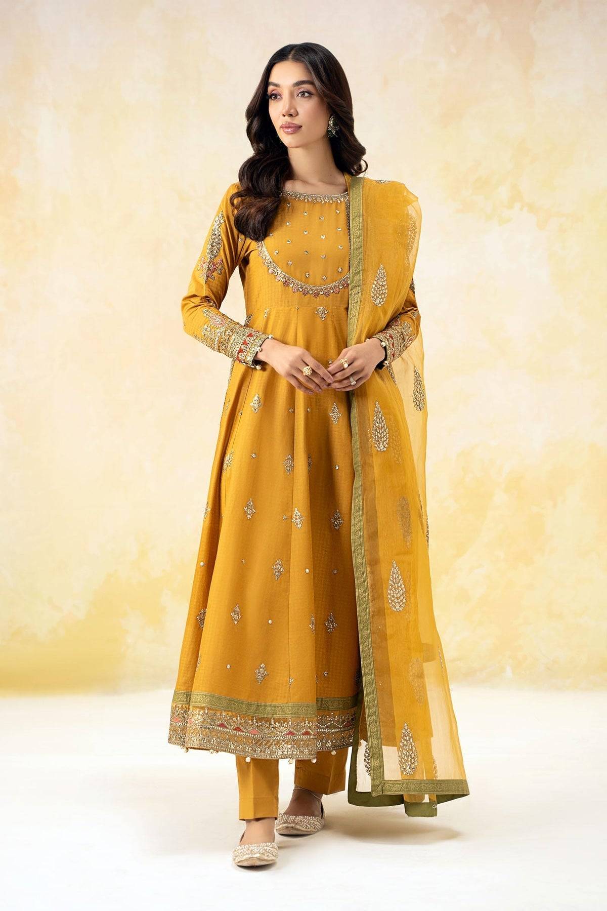 Maria B | Formal Wears | DW-EF25-68 Mustard by Maria Faisal - Registered Vendor of : Maria B - type : Ladies Clothes - 100% original wedding dresses