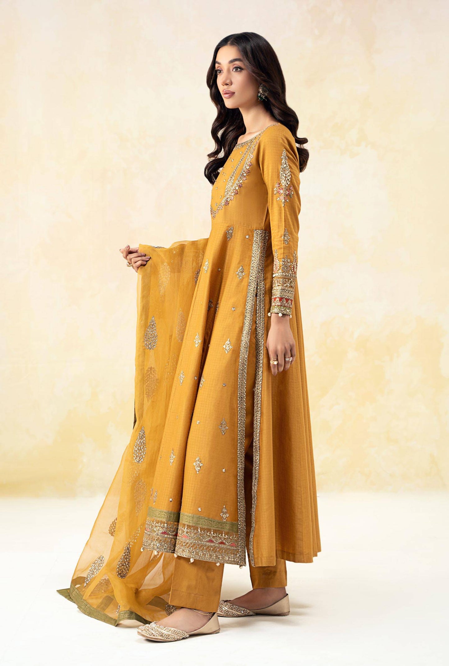 Maira B | Ready to Wear | DW-EF25-68 Mustard by Maria Faisal - Registered Vendor of : Maria B - type : Wedding Dress - 100% original wedding dresses