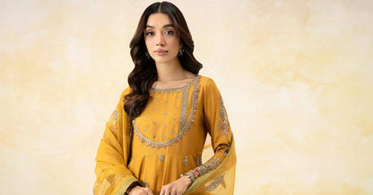 Maria B | Formal Wears | DW-EF25-68 Mustard by Maria Faisal - Registered Vendor of : Maria B - type : Ladies Clothes - 100% original wedding dresses