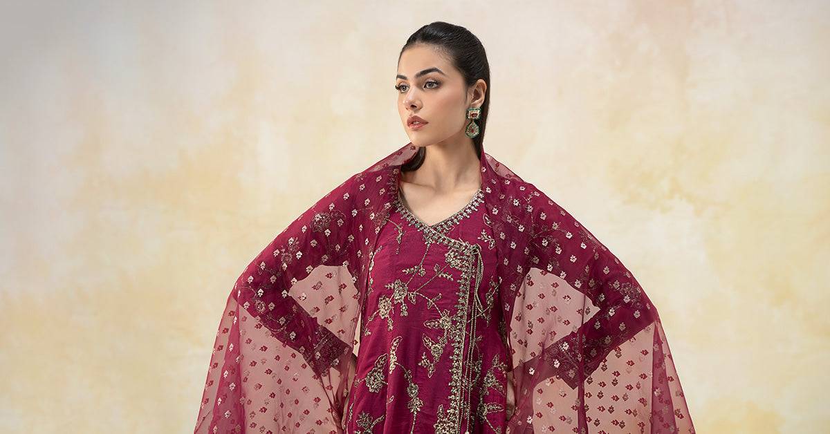 Maira B | Ready to Wear | DW-EF25-78 Magenta by Maria Faisal - Registered Vendor of : Maria B - type : Wedding Dress - 100% original wedding dresses