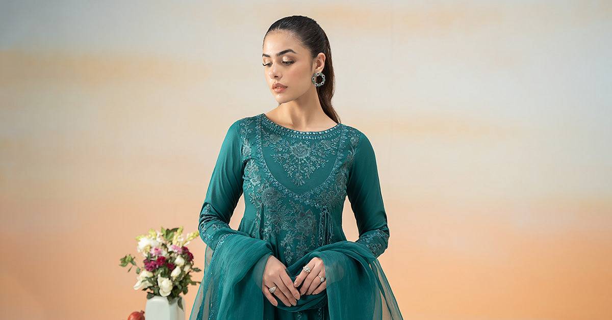Maira B | Ready to Wear | DW-EF25-83 Teal by Maria Faisal - Registered Vendor of : Maria B - type : Wedding Dress - 100% original wedding dresses