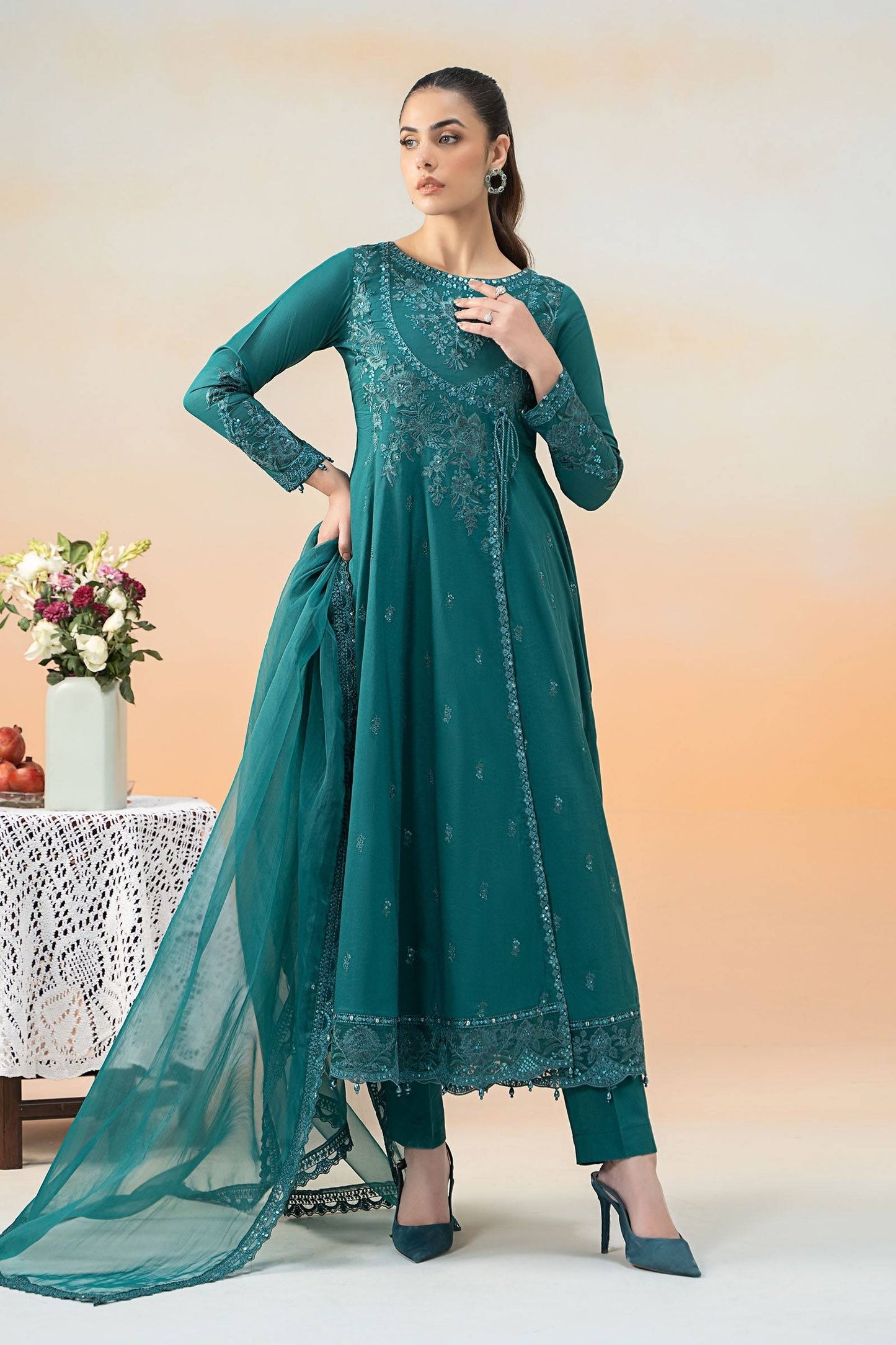Maira B | Ready to Wear | DW-EF25-83 Teal by Maria Faisal - Registered Vendor of : Maria B - type : Wedding Dress - 100% original wedding dresses
