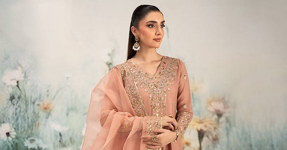 Maira B | Ready to Wear | DW-EF25-88 Peach by Maria Faisal - Registered Vendor of : Maria B - type : Wedding Dress - 100% original wedding dresses