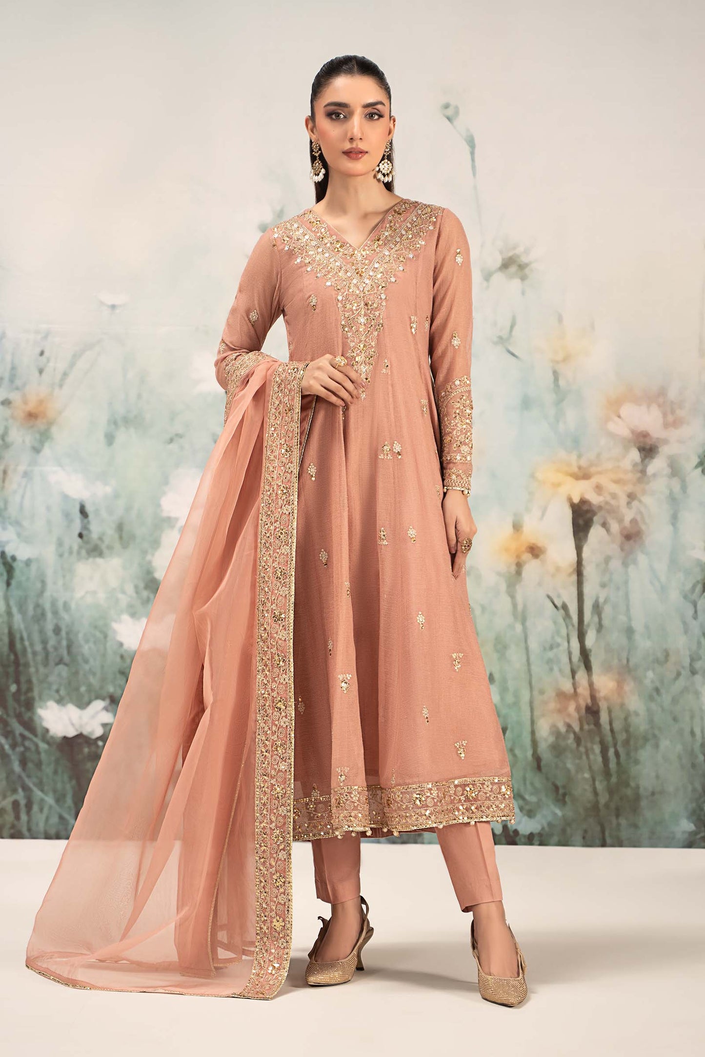 Maira B | Ready to Wear | DW-EF25-88 Peach by Maria Faisal - Registered Vendor of : Maria B - type : Wedding Dress - 100% original wedding dresses
