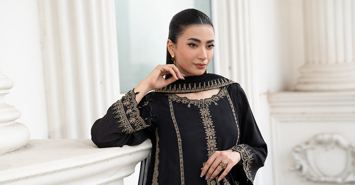 Maria B | Luxury Pret Pre Fall | DW-EF26-106-Black - Luxury Dress - available at Maria Faisal in UK and USA.