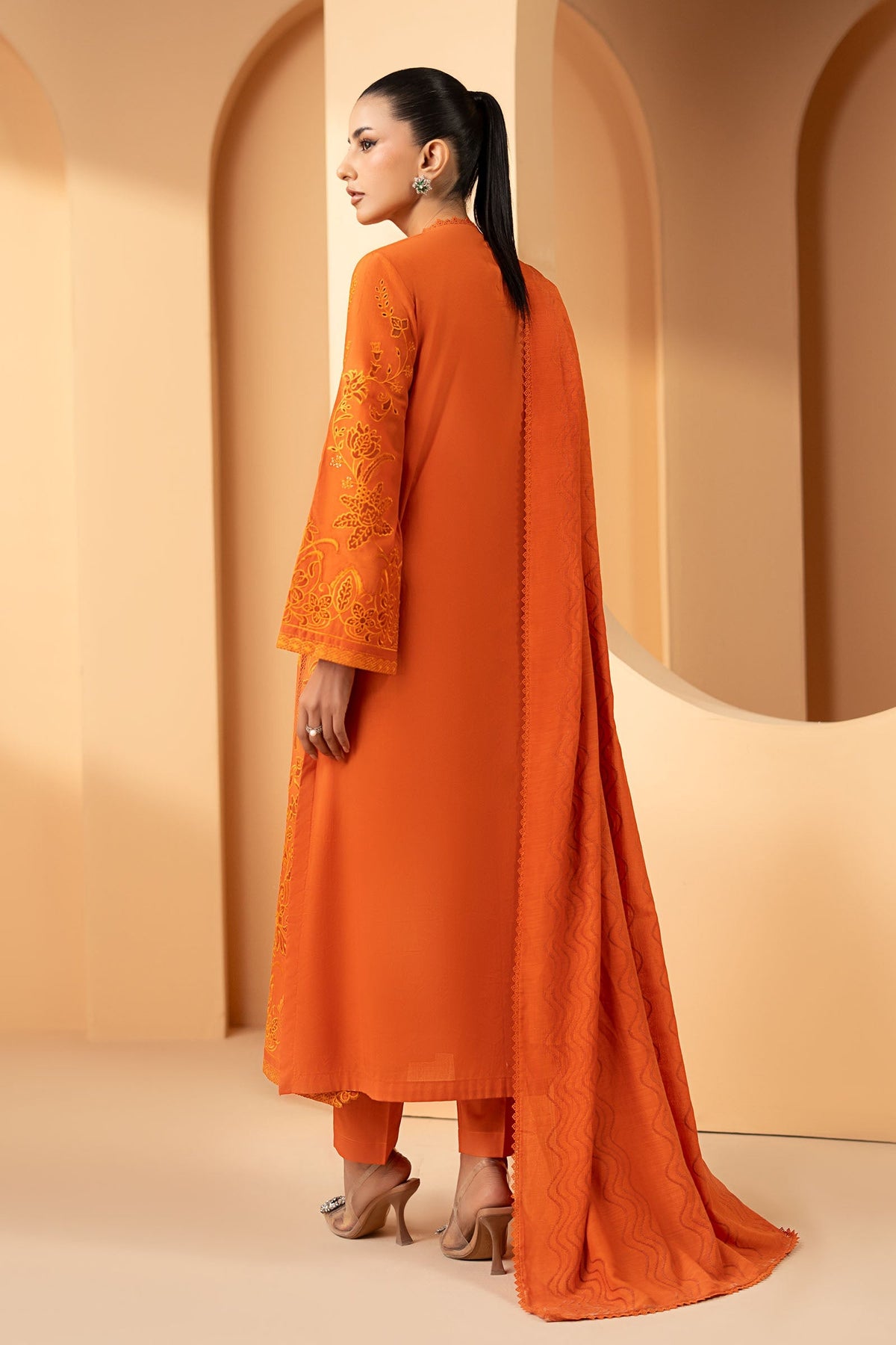 Maria B | Luxury Pret Pre Fall | DW-EF26-30-Orange - Luxury Dress - available at Maria Faisal in UK and USA.