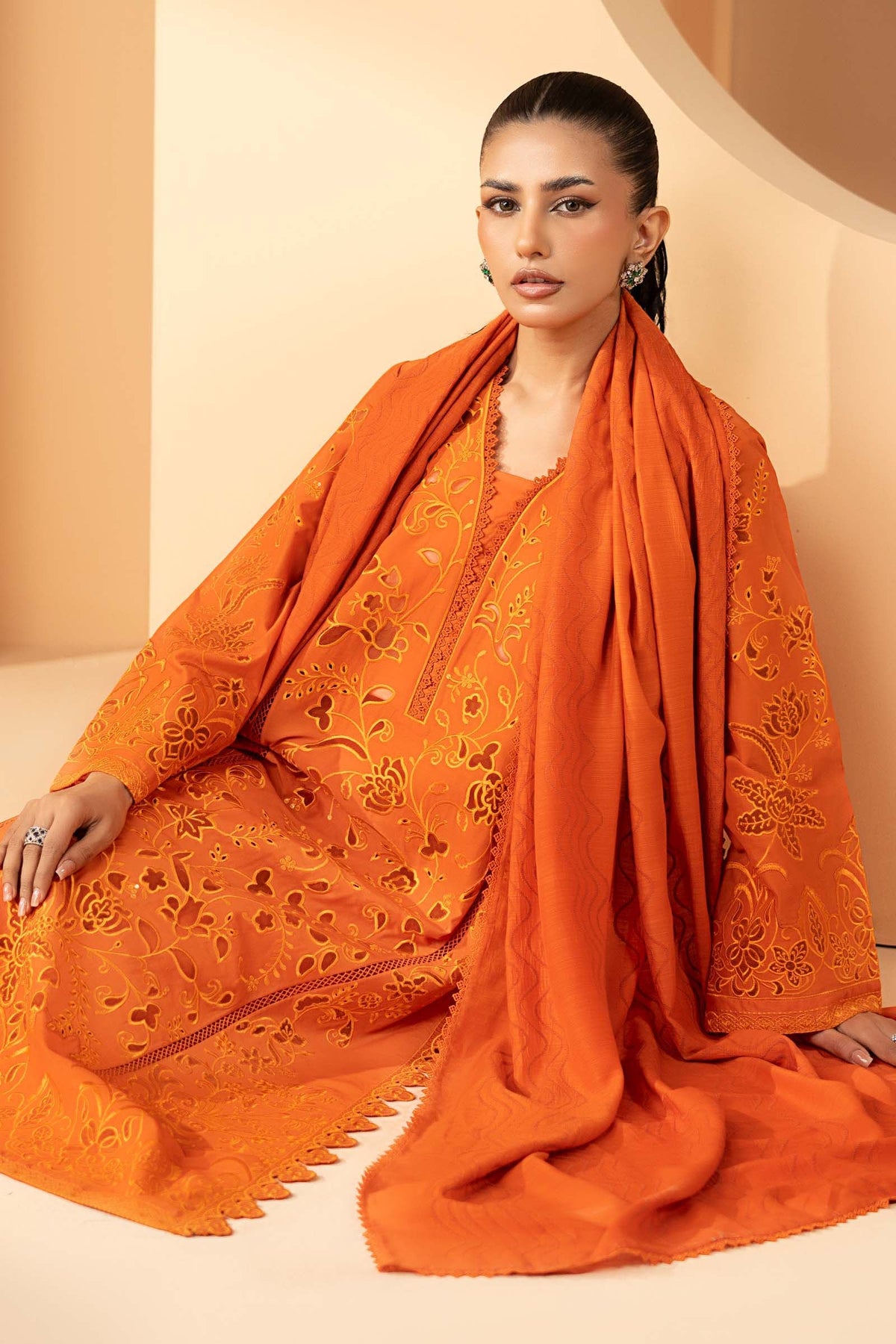 Maria B | Luxury Pret Pre Fall | DW-EF26-30-Orange - Luxury Dress - available at Maria Faisal in UK and USA.