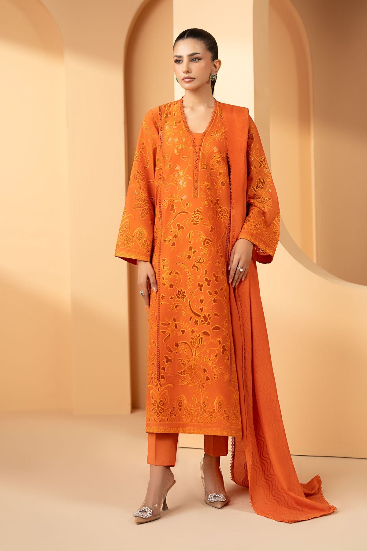 Maria B | Luxury Pret Pre Fall | DW-EF26-30-Orange - Luxury Dress - available at Maria Faisal in UK and USA.