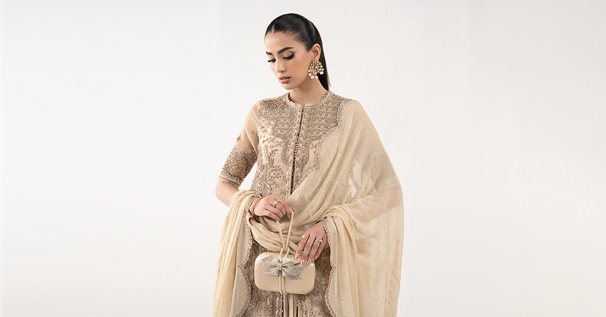 Maria B | Luxury Formals | SF-EF26-53-Coffee - Formal Dress - available at Maria Faisal in UK and USA.