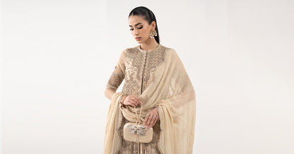 Maria B | Luxury Formals | SF-EF26-53-Coffee - Formal Dress - available at Maria Faisal in UK and USA.