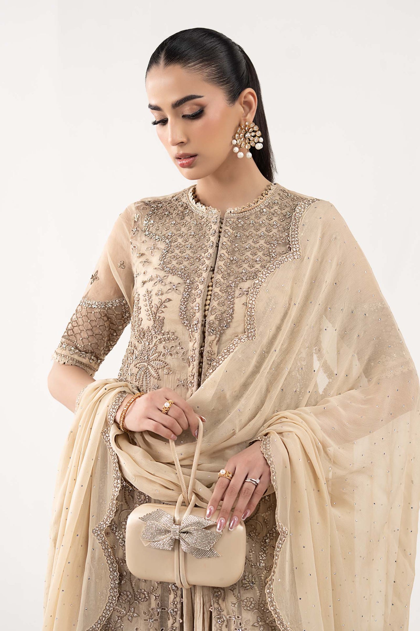 Maria B | Luxury Formals | SF-EF26-53-Coffee - Formal Dress - available at Maria Faisal in UK and USA.