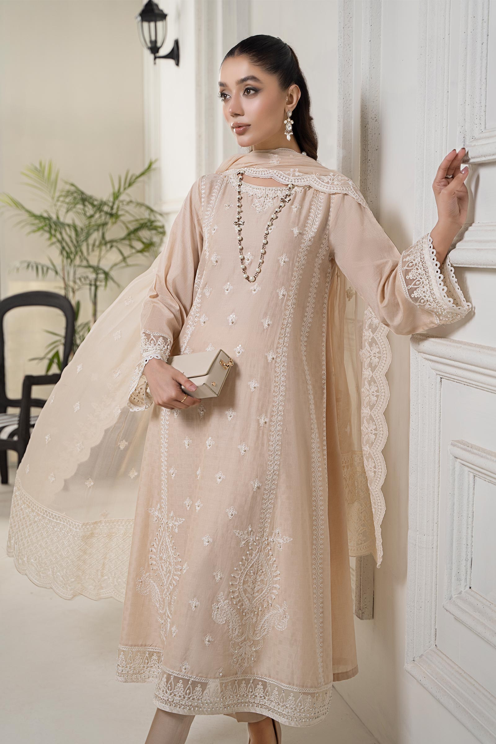 Maria B | Eid Collection 2026 | Dw-Ef24-117R1 Coffee - Luxury Dress - available at Maria Faisal in UK and USA.