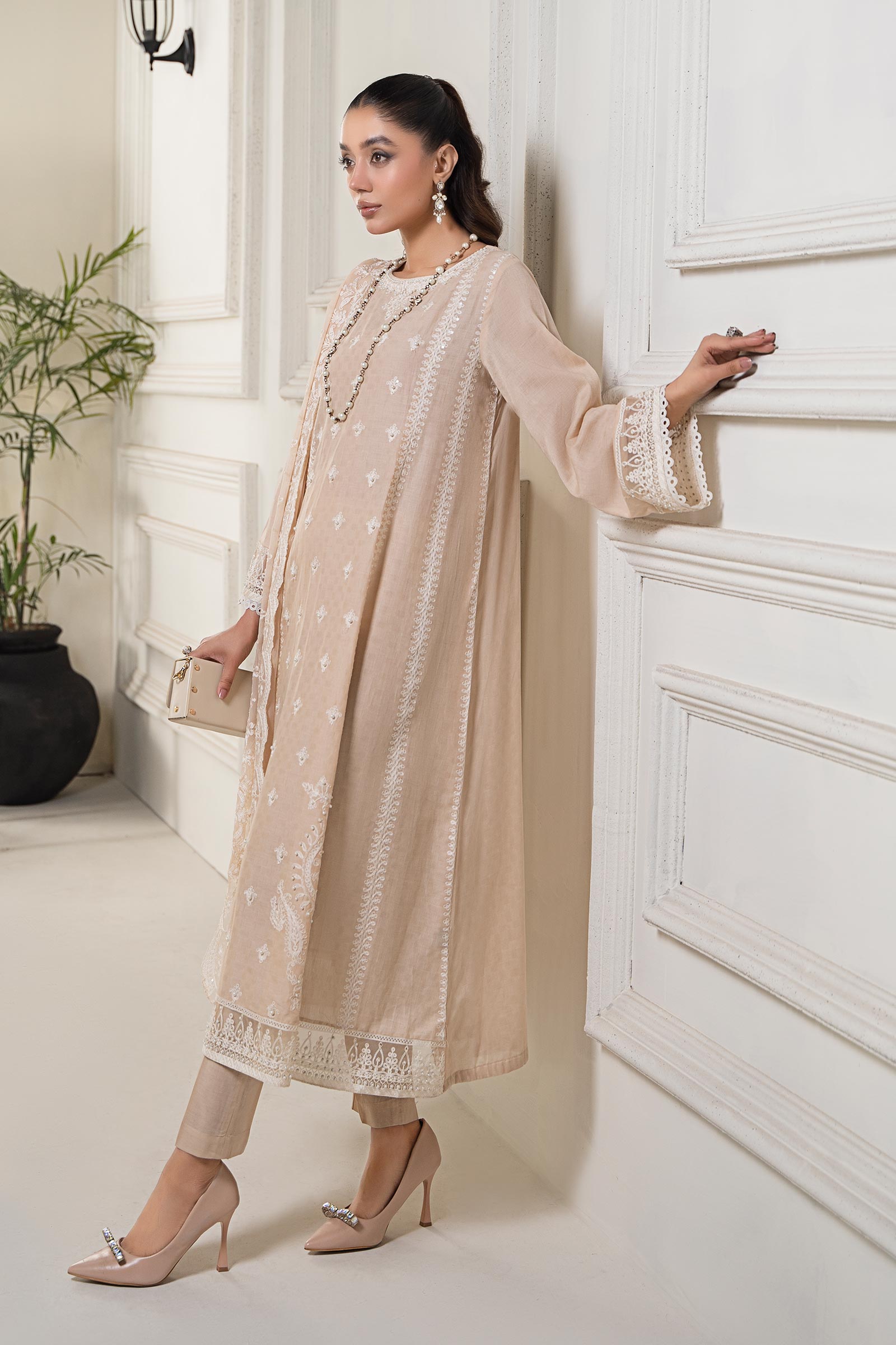 Maria B | Eid Collection 2026 | Dw-Ef24-117R1 Coffee - Luxury Dress - available at Maria Faisal in UK and USA.