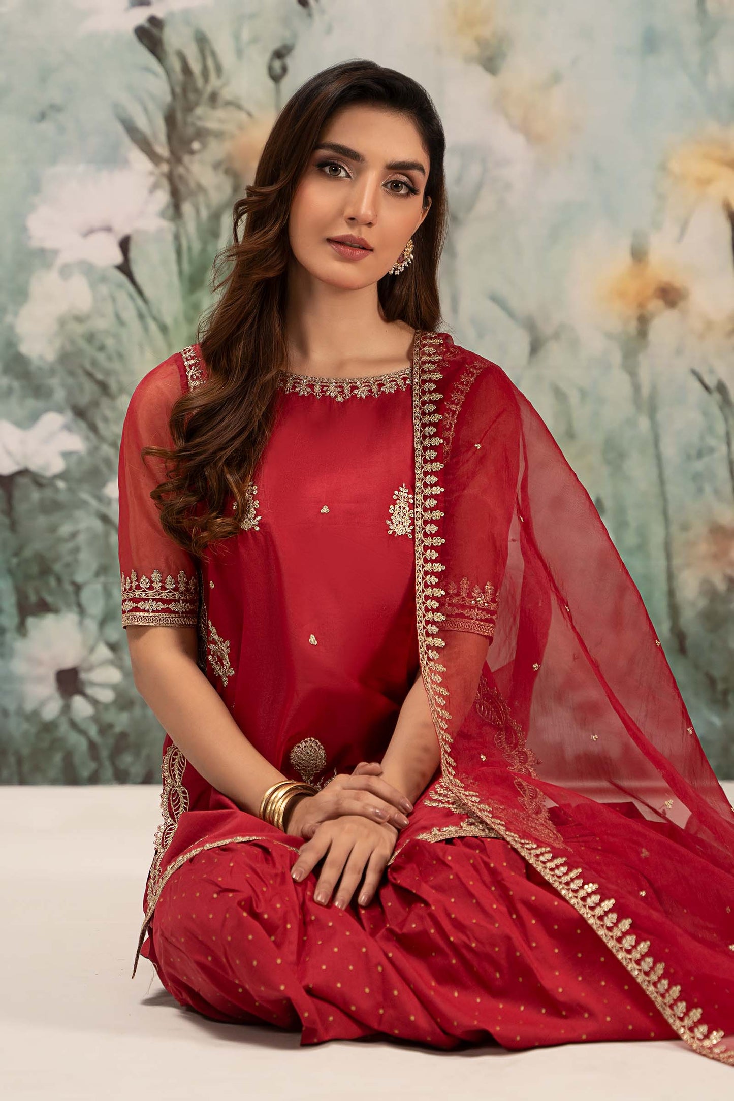 Maira B | Ready to Wear | DW-EF25-102 Red by Maria Faisal - Registered Vendor of : Maria B - type : Wedding Dress - 100% original wedding dresses