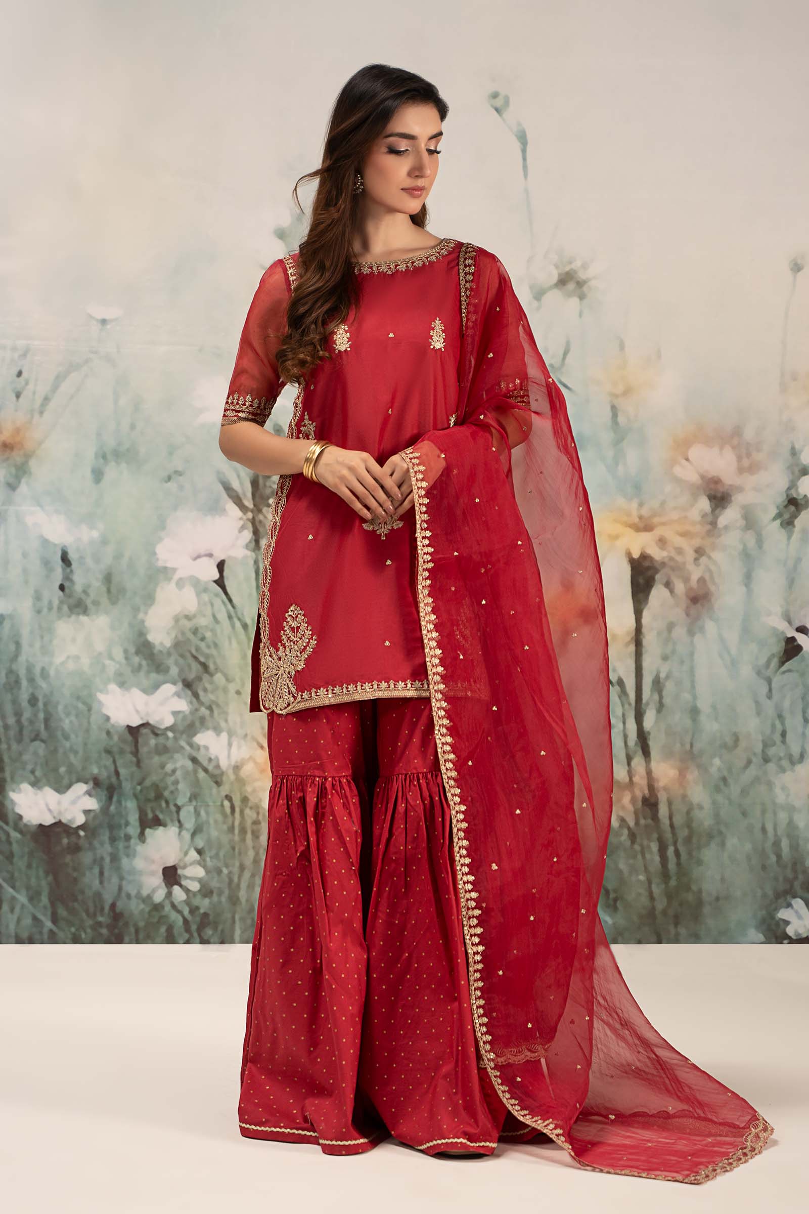 Maira B | Ready to Wear | DW-EF25-102 Red by Maria Faisal - Registered Vendor of : Maria B - type : Wedding Dress - 100% original wedding dresses