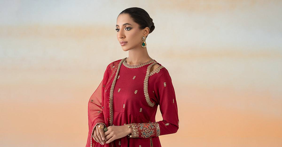 Maira B | Ready to Wear | DW-EF25-19 Red by Maria Faisal - Registered Vendor of : Maria B - type : Wedding Dress - 100% original wedding dresses