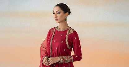 Maira B | Ready to Wear | DW-EF25-19 Red by Maria Faisal - Registered Vendor of : Maria B - type : Wedding Dress - 100% original wedding dresses