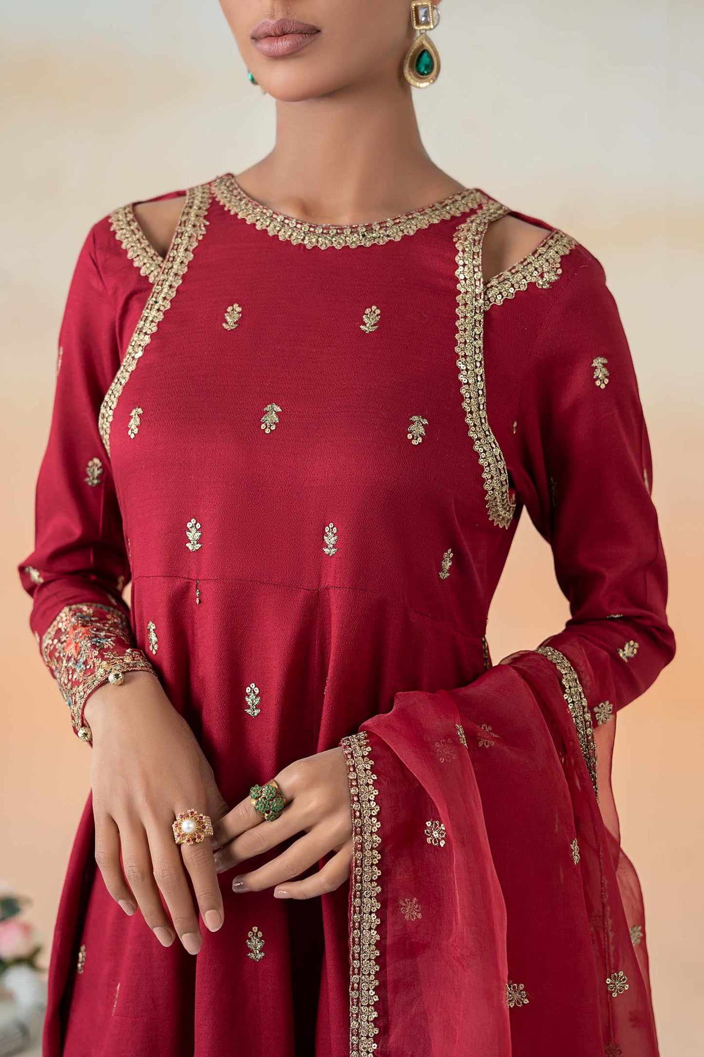 Maira B | Ready to Wear | DW-EF25-19 Red by Maria Faisal - Registered Vendor of : Maria B - type : Wedding Dress - 100% original wedding dresses