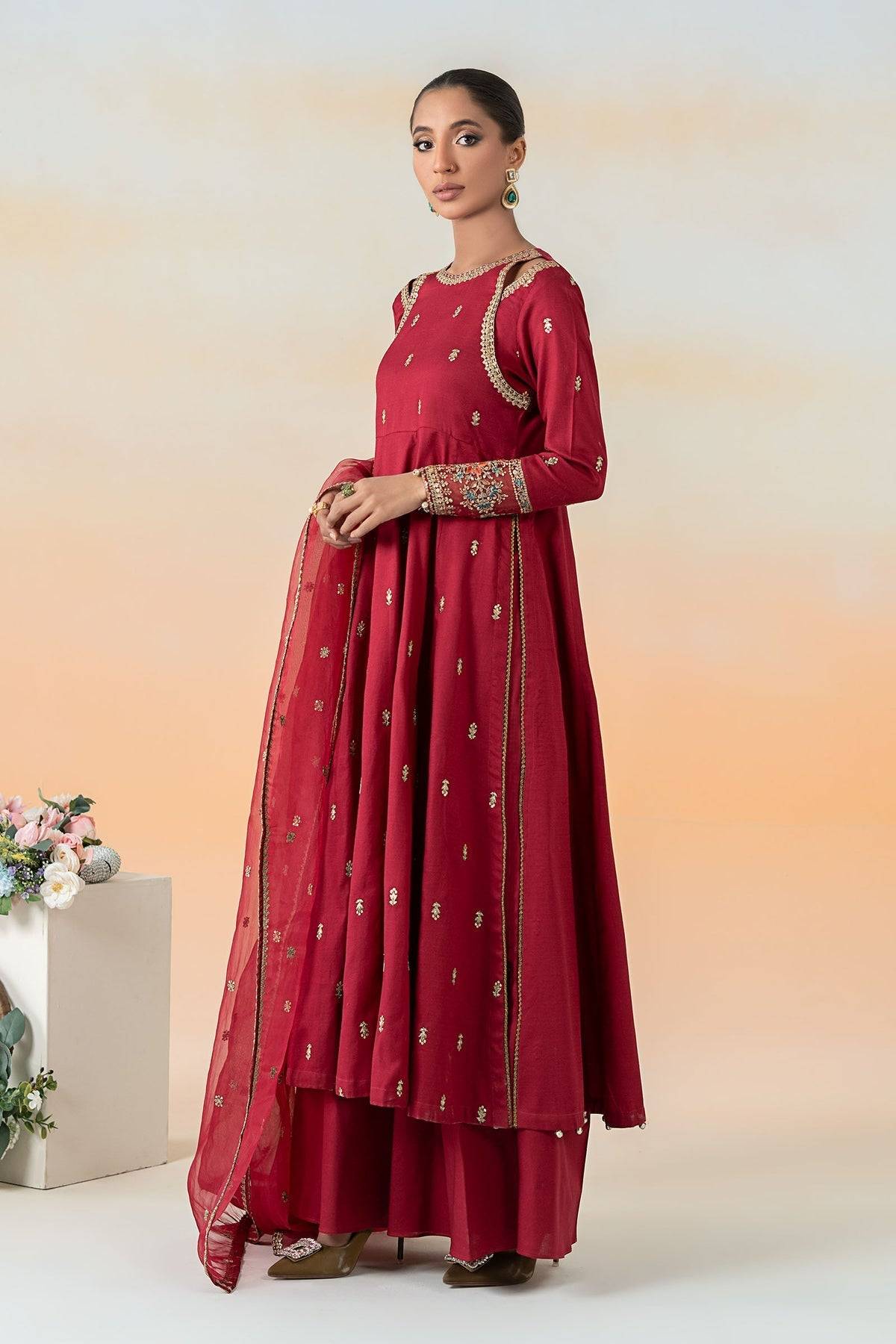Maria B | Formal Wears | DW-EF25-19 Red by Maria Faisal - Registered Vendor of : Maria B - type : Ladies Clothes - 100% original wedding dresses