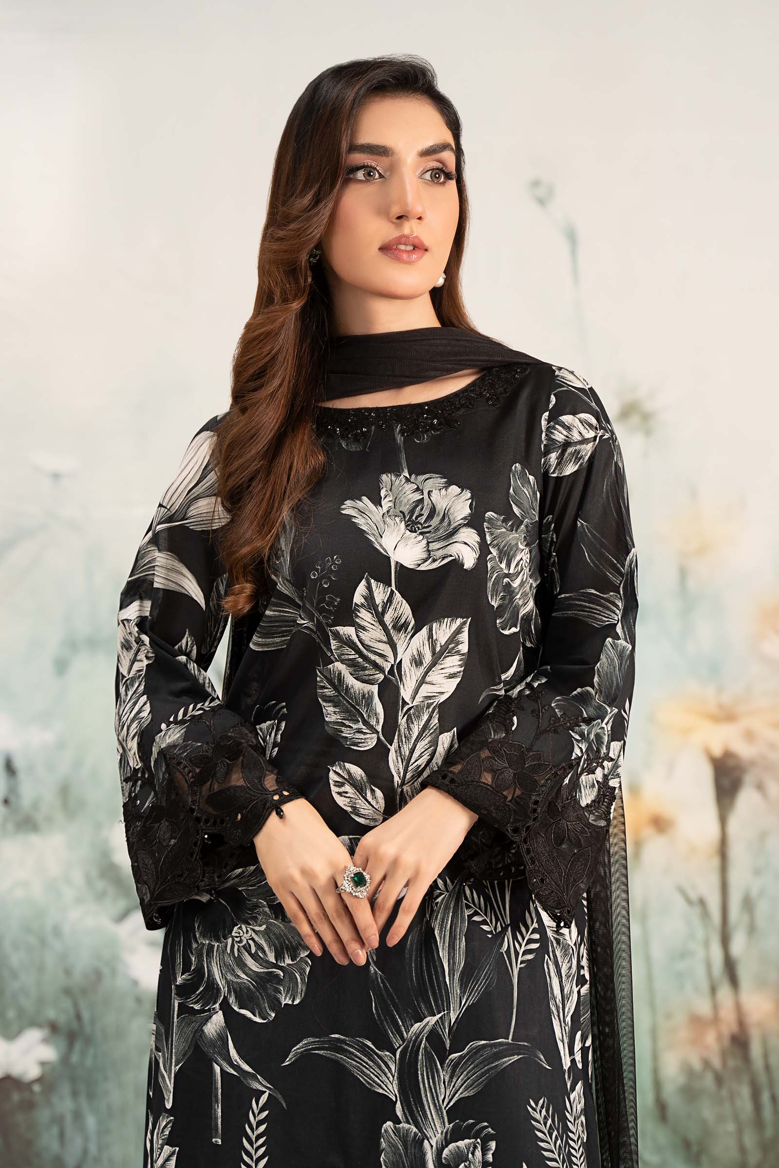 Maria B | Eid Collection 2026 | Dw-Ef25-29R1 Black Printed - Luxury Dress - available at Maria Faisal in UK and USA.