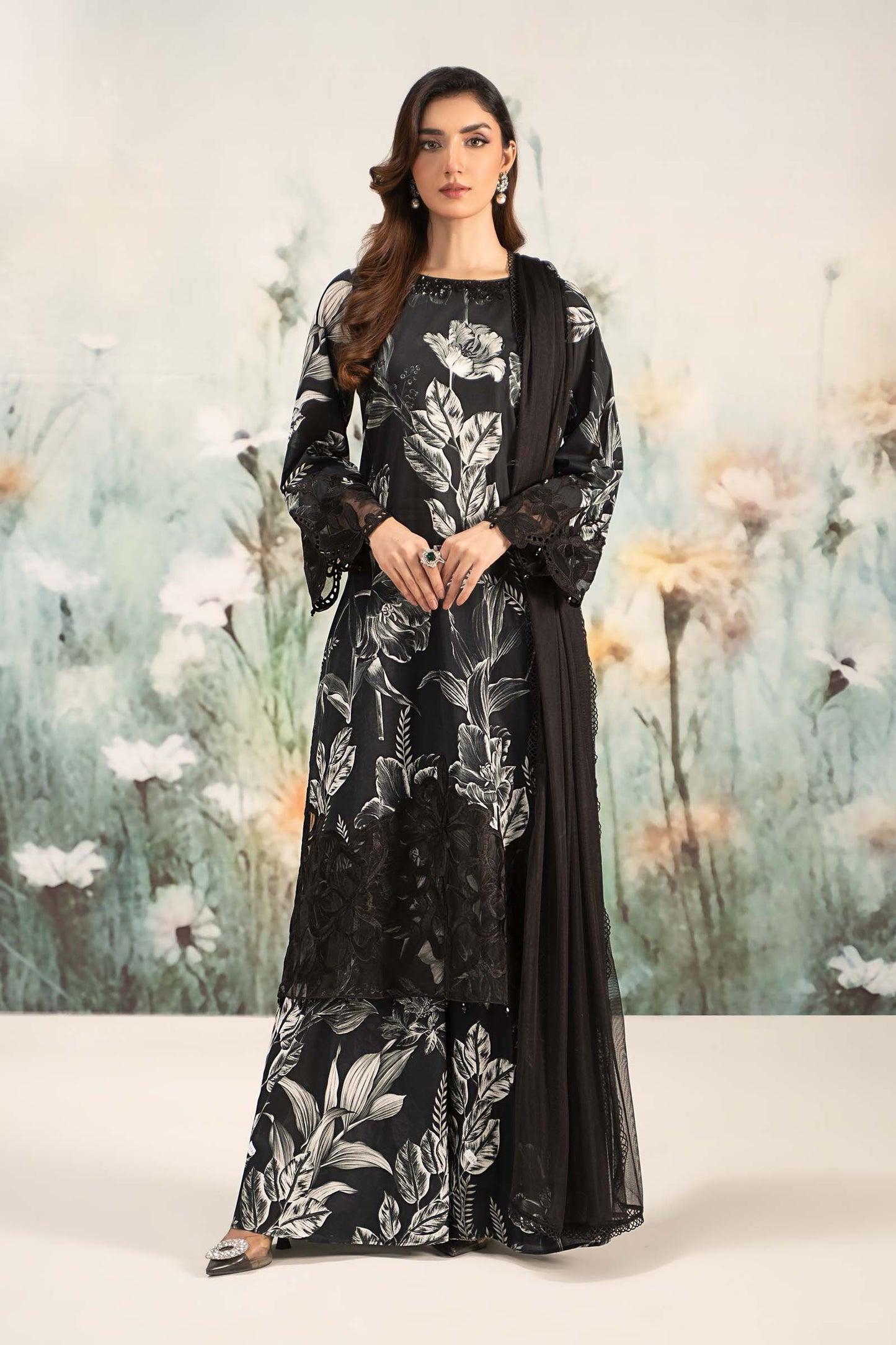 Maria B | Eid Collection 2026 | Dw-Ef25-29R1 Black Printed - Luxury Dress - available at Maria Faisal in UK and USA.