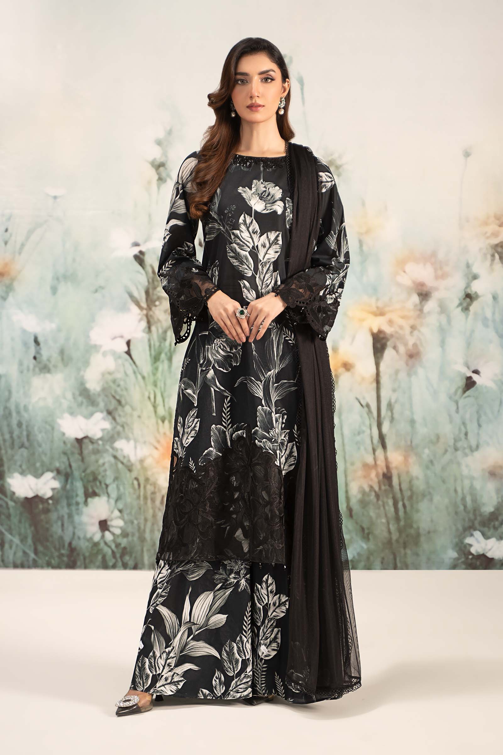 Maria B | Eid Collection 2026 | Dw-Ef25-29R1 Black Printed - Luxury Dress - available at Maria Faisal in UK and USA.