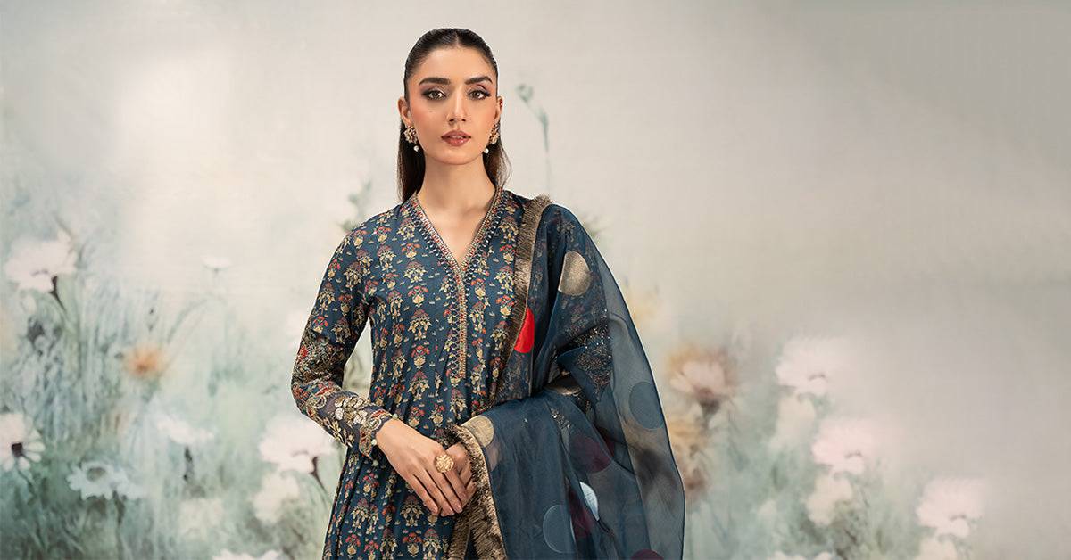 Maira B | Ready to Wear | DW-EF25-54 Blue by Maria Faisal - Registered Vendor of : Maria B - type : Wedding Dress - 100% original wedding dresses