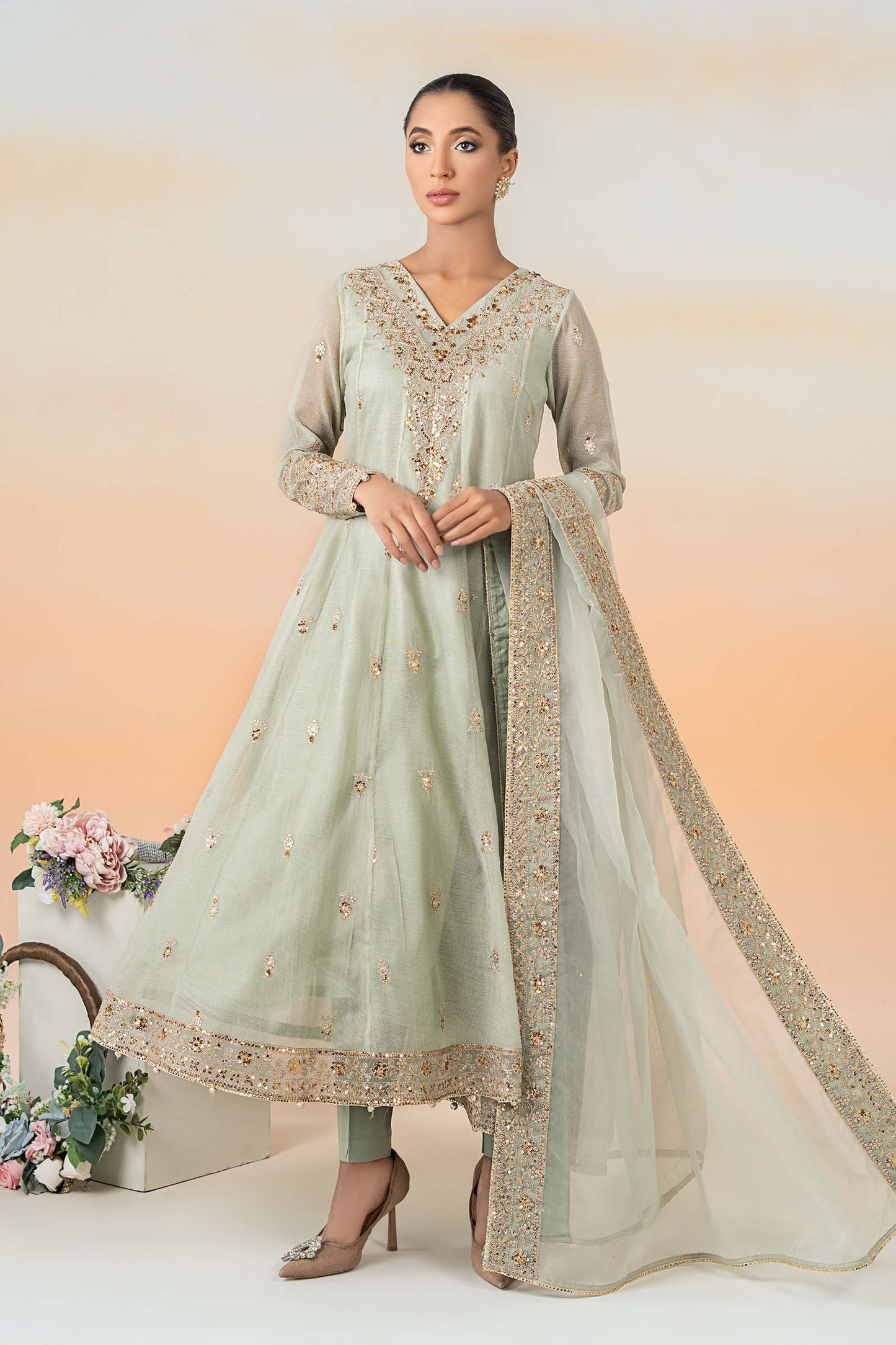 Maira B | Ready to Wear | DW-EF25-88 Mint Green by Maria Faisal - Registered Vendor of : Maria B - type : Wedding Dress - 100% original wedding dresses
