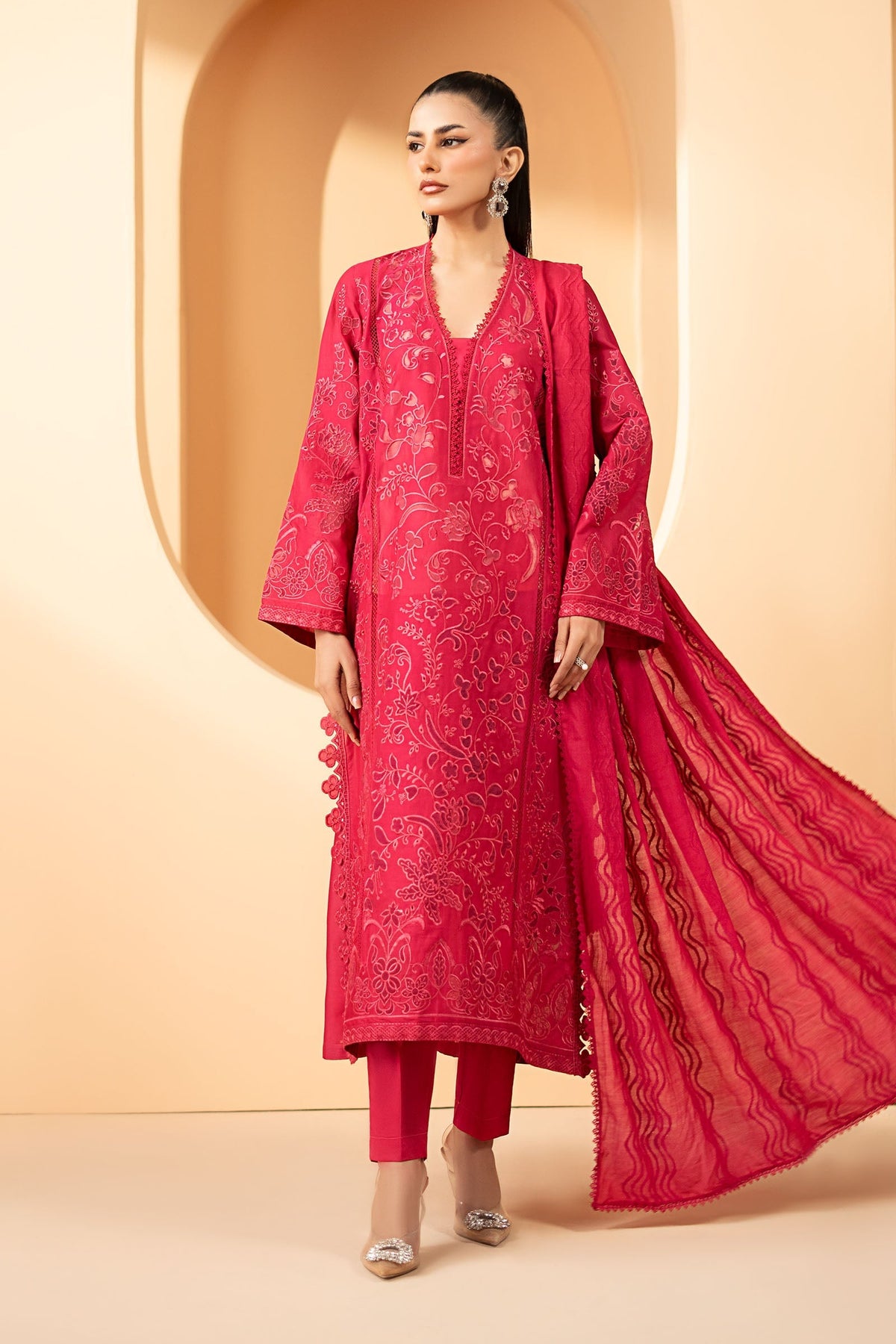 Maria B | Luxury Pret Pre Fall | DW-EF26-30-Magenta - Luxury Dress - available at Maria Faisal in UK and USA.