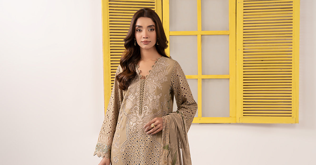 Maria B | Eid Collection 2026 | Dw-Ef26-34 Coffee - Luxury Dress - available at Maria Faisal in UK and USA.