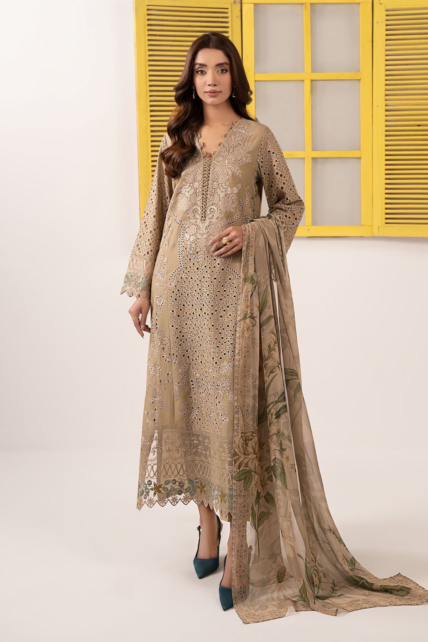 Maria B | Eid Collection 2026 | Dw-Ef26-34 Coffee - Luxury Dress - available at Maria Faisal in UK and USA.