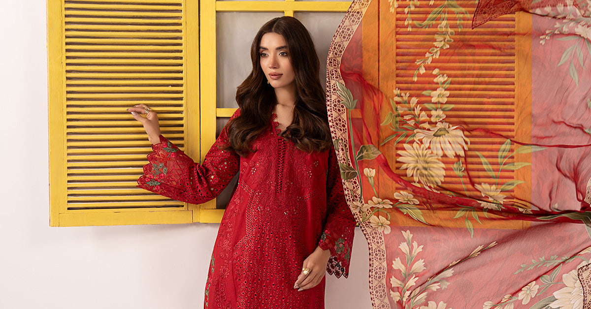 Maria B | Eid Collection 2026 | Dw-Ef26-34 Red - Luxury Dress - available at Maria Faisal in UK and USA.