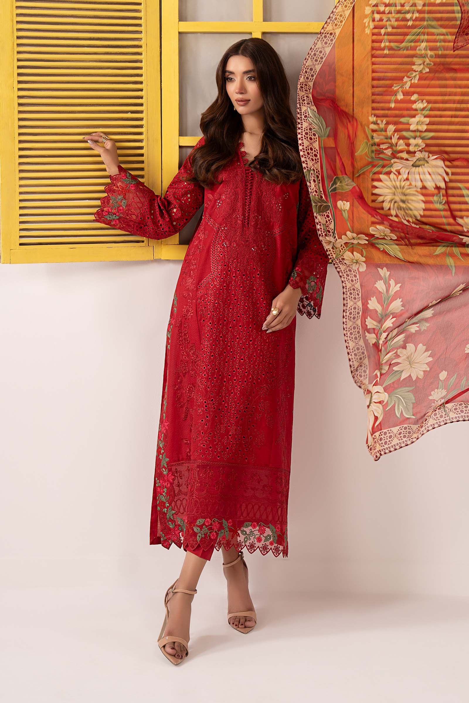Maria B | Eid Collection 2026 | Dw-Ef26-34 Red - Luxury Dress - available at Maria Faisal in UK and USA.