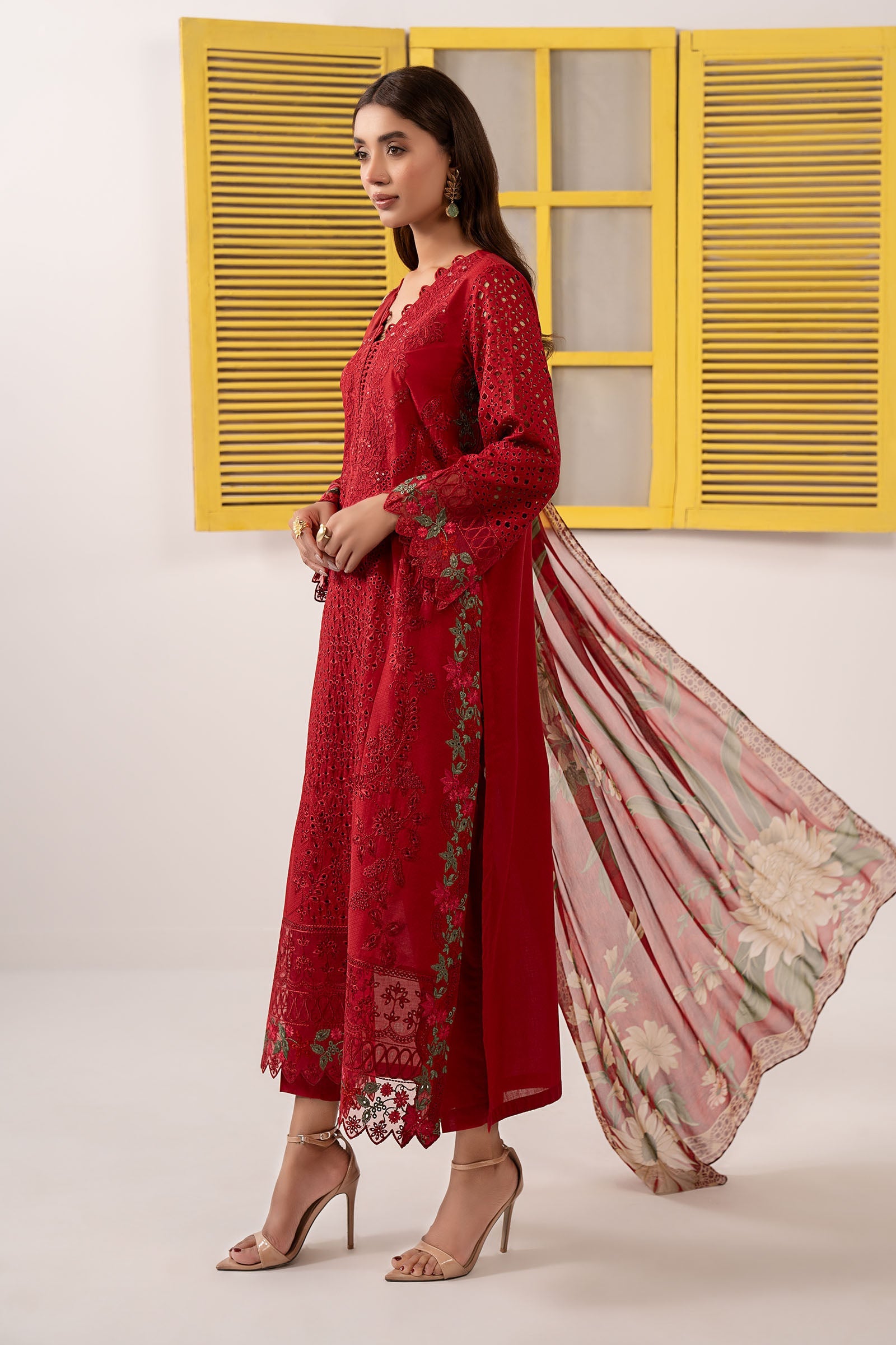 Maria B | Eid Collection 2026 | Dw-Ef26-34 Red - Luxury Dress - available at Maria Faisal in UK and USA.