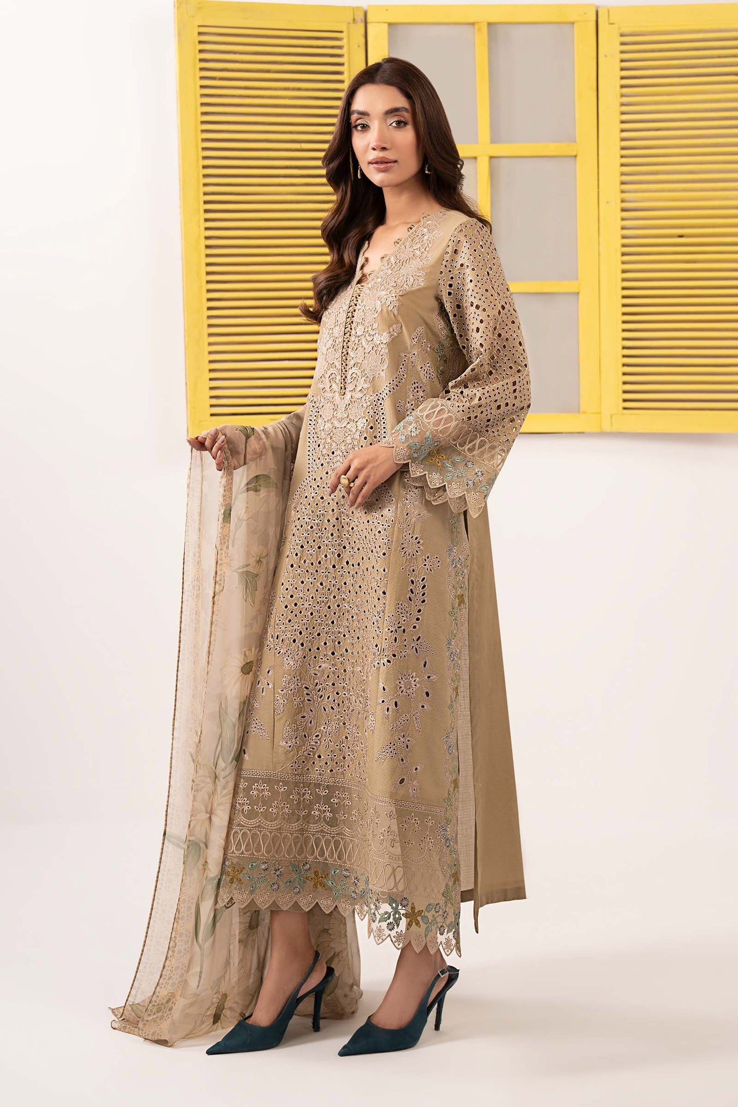 Maria B | Eid Collection 2026 | Dw-Ef26-34 Coffee - Luxury Dress - available at Maria Faisal in UK and USA.