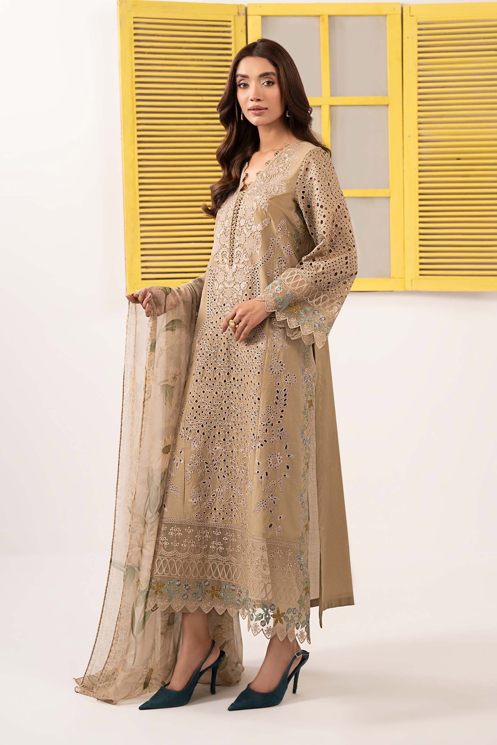 Maria B | Eid Collection 2026 | Dw-Ef26-34 Coffee - Luxury Dress - available at Maria Faisal in UK and USA.