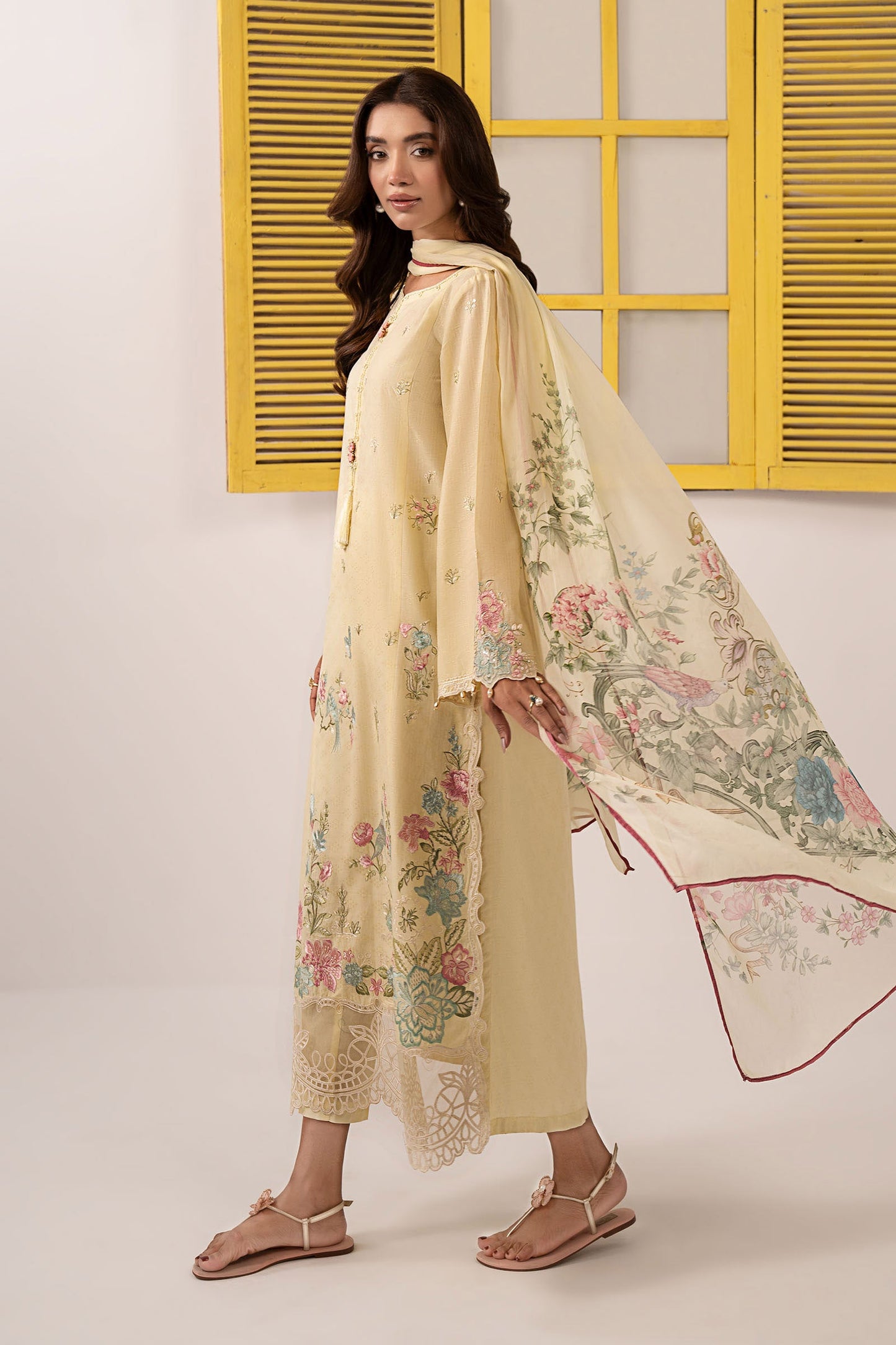 Maria B | Eid Collection 2026 | Dw-Ef26-52 Yellow - Luxury Dress - available at Maria Faisal in UK and USA.