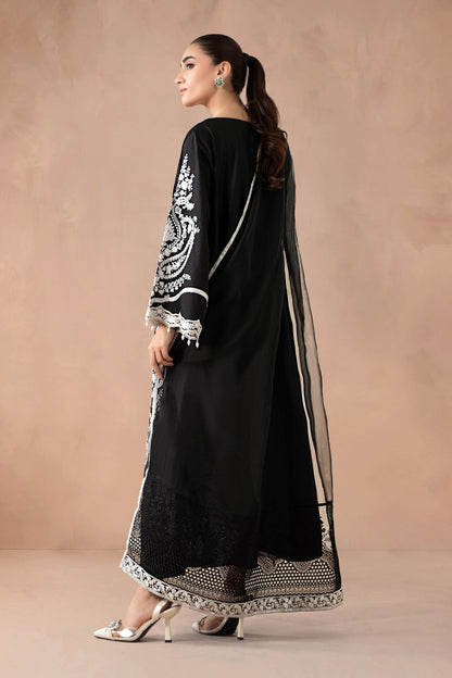 Maria B | Pre Fall Dresses | 3 Piece Embroidered Self Jacquard Suit Black - Ladies Clothes - Maria Faisal