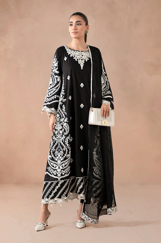 Maria B | Pre Fall Dresses | 3 Piece Embroidered Self Jacquard Suit Black - Ladies Clothes - Maria Faisal