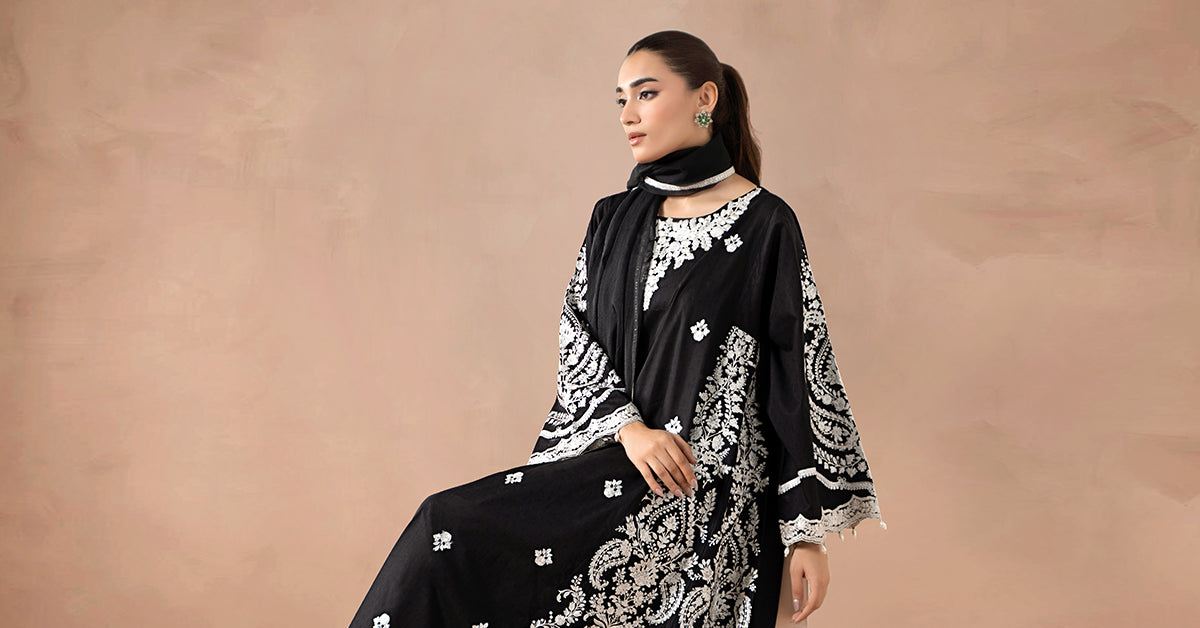 Maria B | Luxury Winter Pret 25 | DW-MN24-04R1-Black - Ladies Clothes - Maria Faisal