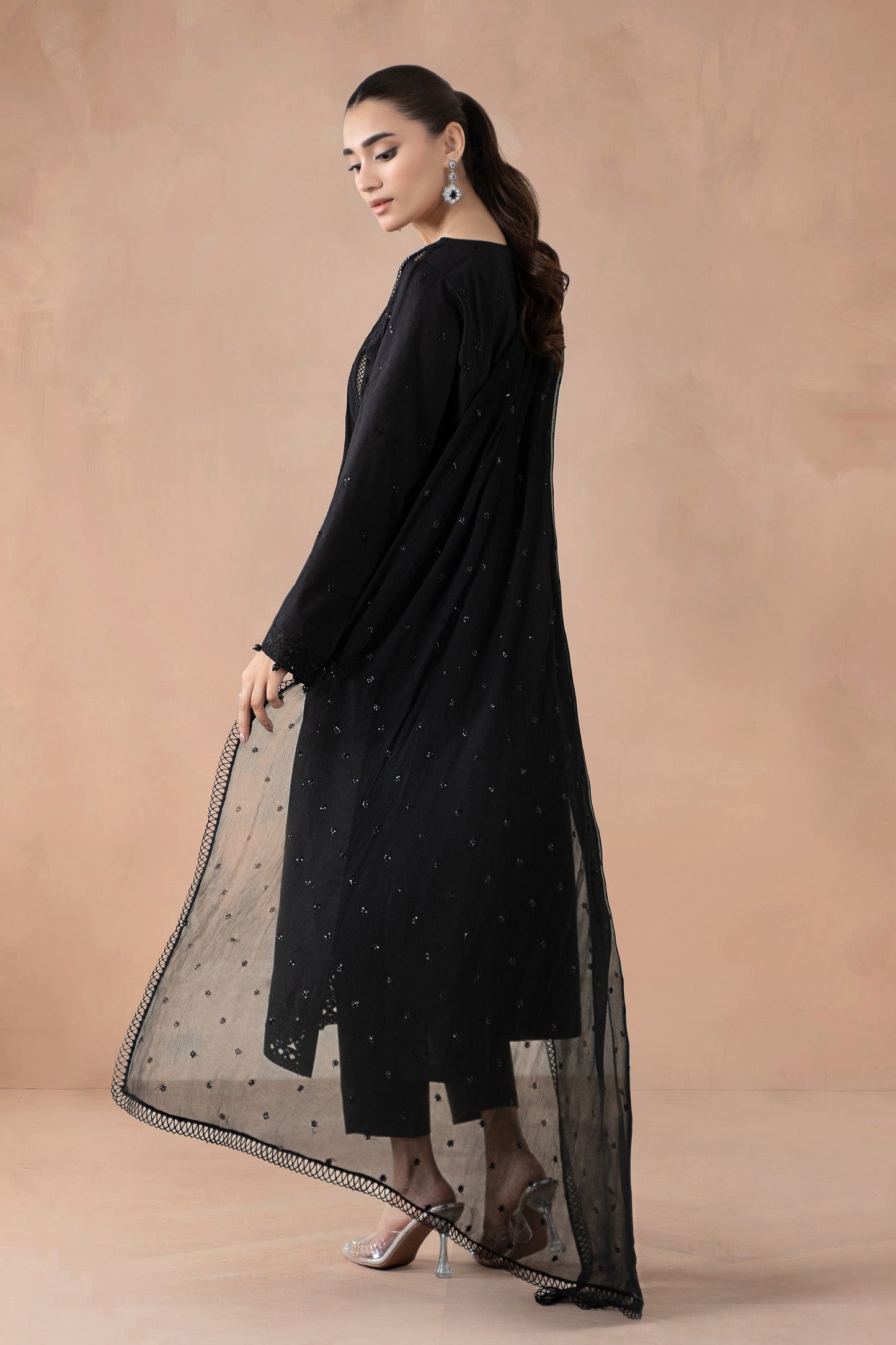 Maria B | Pre Fall Dresses | 3 Piece Embroidered Self Jacquard Suit Black1 - Ladies Clothes - Maria Faisal