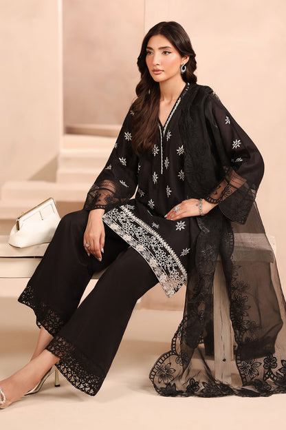 Maria B | Pre Fall Dresses | 3 Piece Embroidered Lawn Suit Black - Ladies Clothes - Maria Faisal