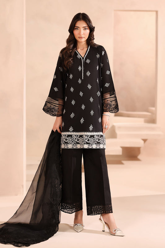 Maria B | Pre Fall Dresses | 3 Piece Embroidered Lawn Suit Black - Ladies Clothes - Maria Faisal