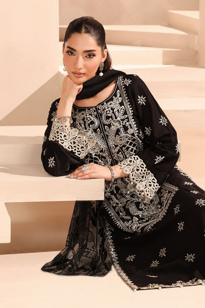 Maria B | Pre Fall Dresses | 3 Piece Embroidered Dobby Suit Black - Ladies Clothes - Maria Faisal